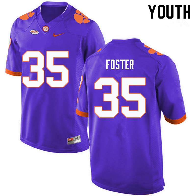 Youth #35 Justin Foster Clemson Tigers College Football Jerseys Sale-Purple - Click Image to Close